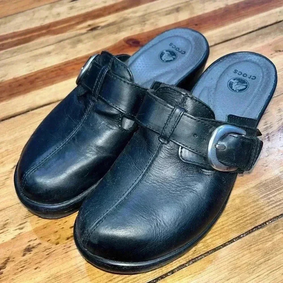 Crocs Mules Clogs Slide in shoes leather black with buckle - Picture 9 of 9